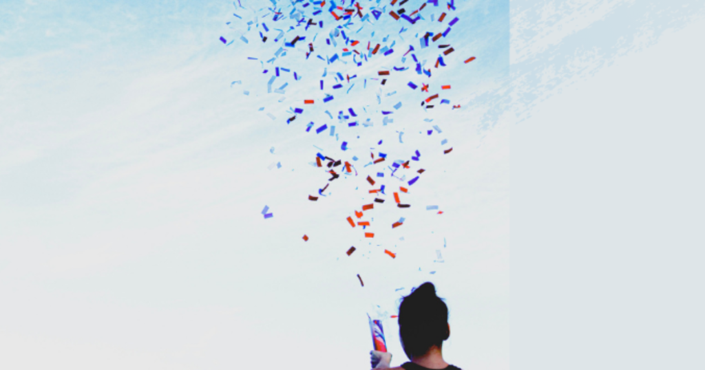 Atleta celebrando confetti